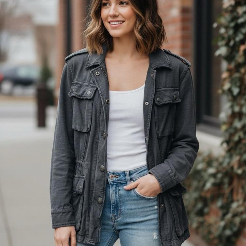 Free People Charcoal Utility Jacket